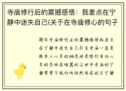 寺庙修行后的震撼感悟：我差点在宁静中迷失自己(关于在寺庙修心的句子)