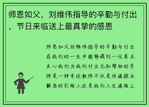 师恩如父，刘维伟指导的辛勤与付出，节日来临送上最真挚的感恩